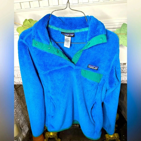 Patagonia Women’s Small Re-tool T-snap pullover blue and green front pockets - Picture 1 of 3